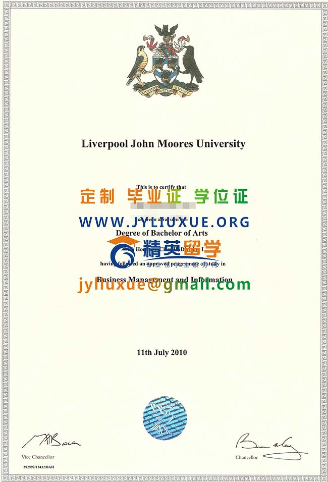 利物浦约翰摩尔大学毕业证范本