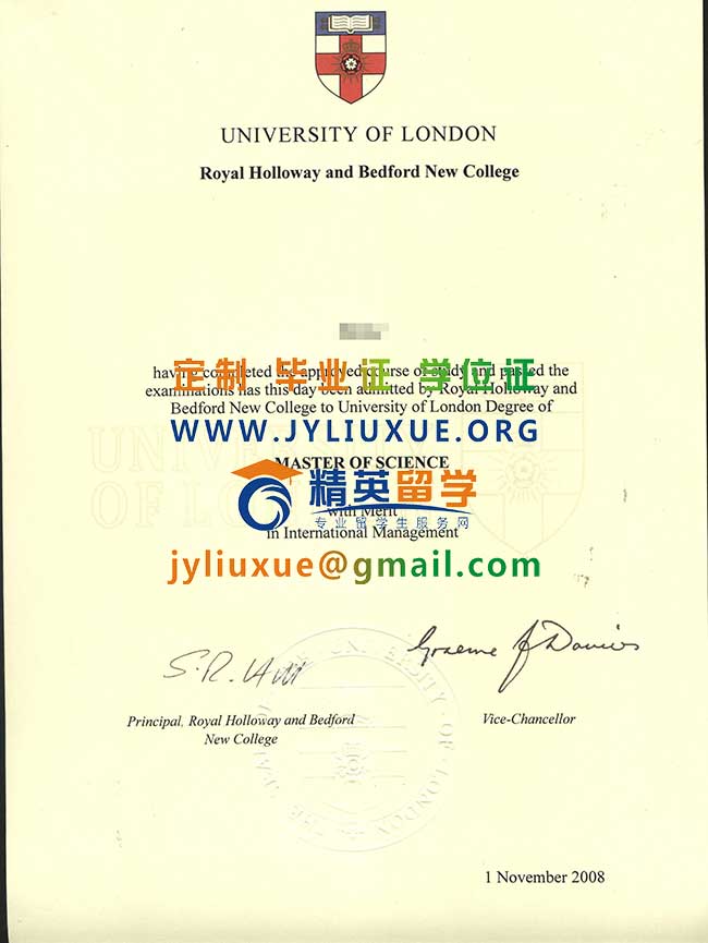伦敦大学皇家霍洛威·贝德福学院毕业证范本