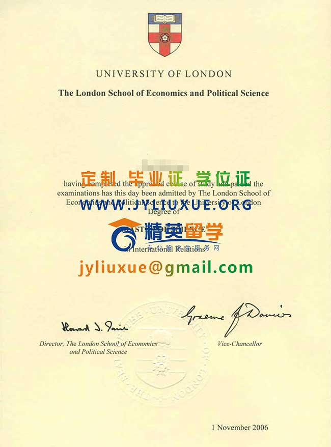 伦敦大学政治经济学院毕业证范本