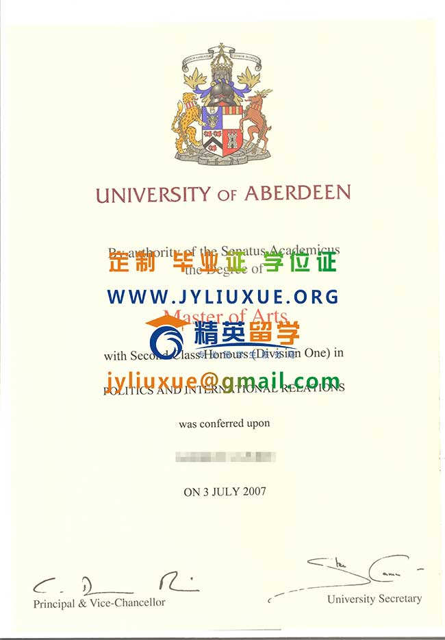 英国阿伯丁大学毕业证范本